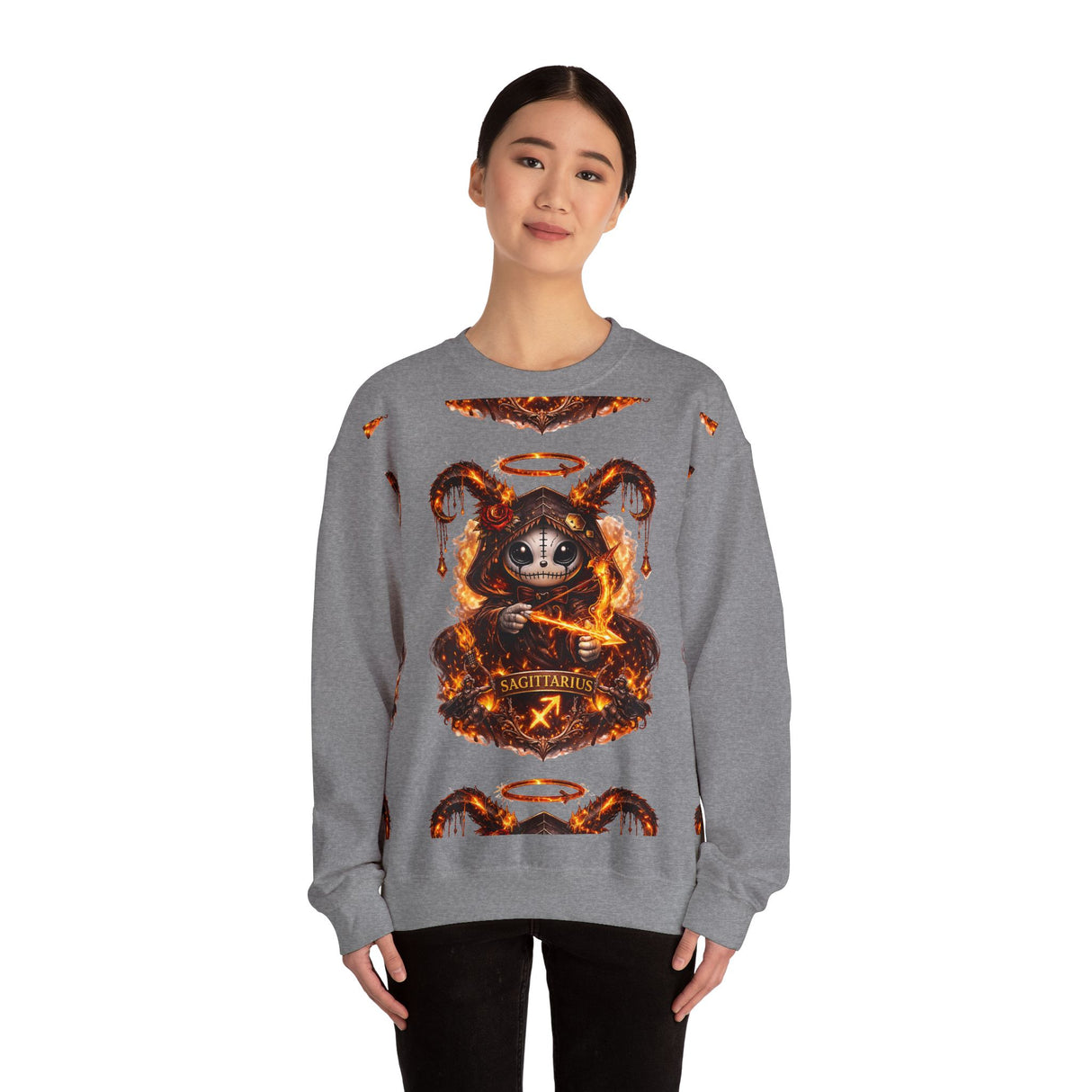 Fiery Sagittarius Ram Skull sweatshirt | Astrology Zodiac Crewneck