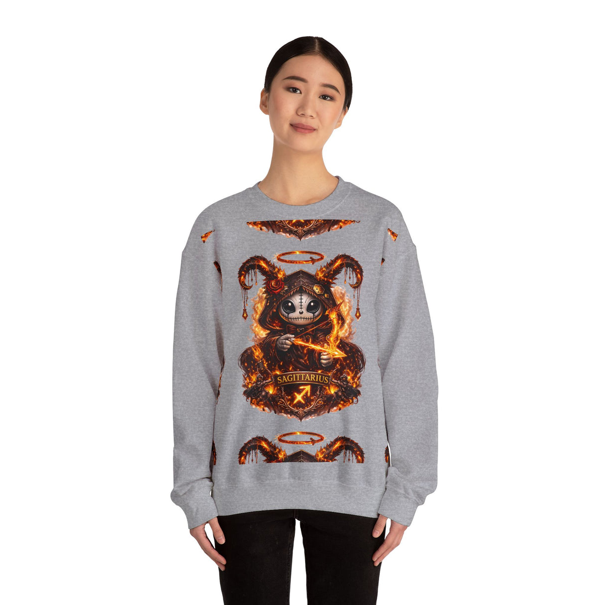 Fiery Sagittarius Ram Skull sweatshirt | Astrology Zodiac Crewneck