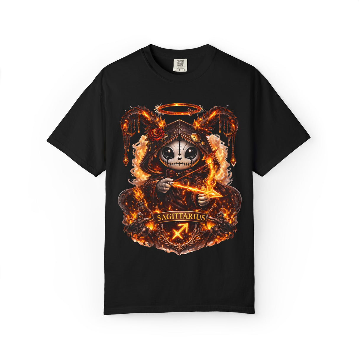 Fiery Sagittarius Skull Archer T-shirt | Zodiac Archer Graphic Tee