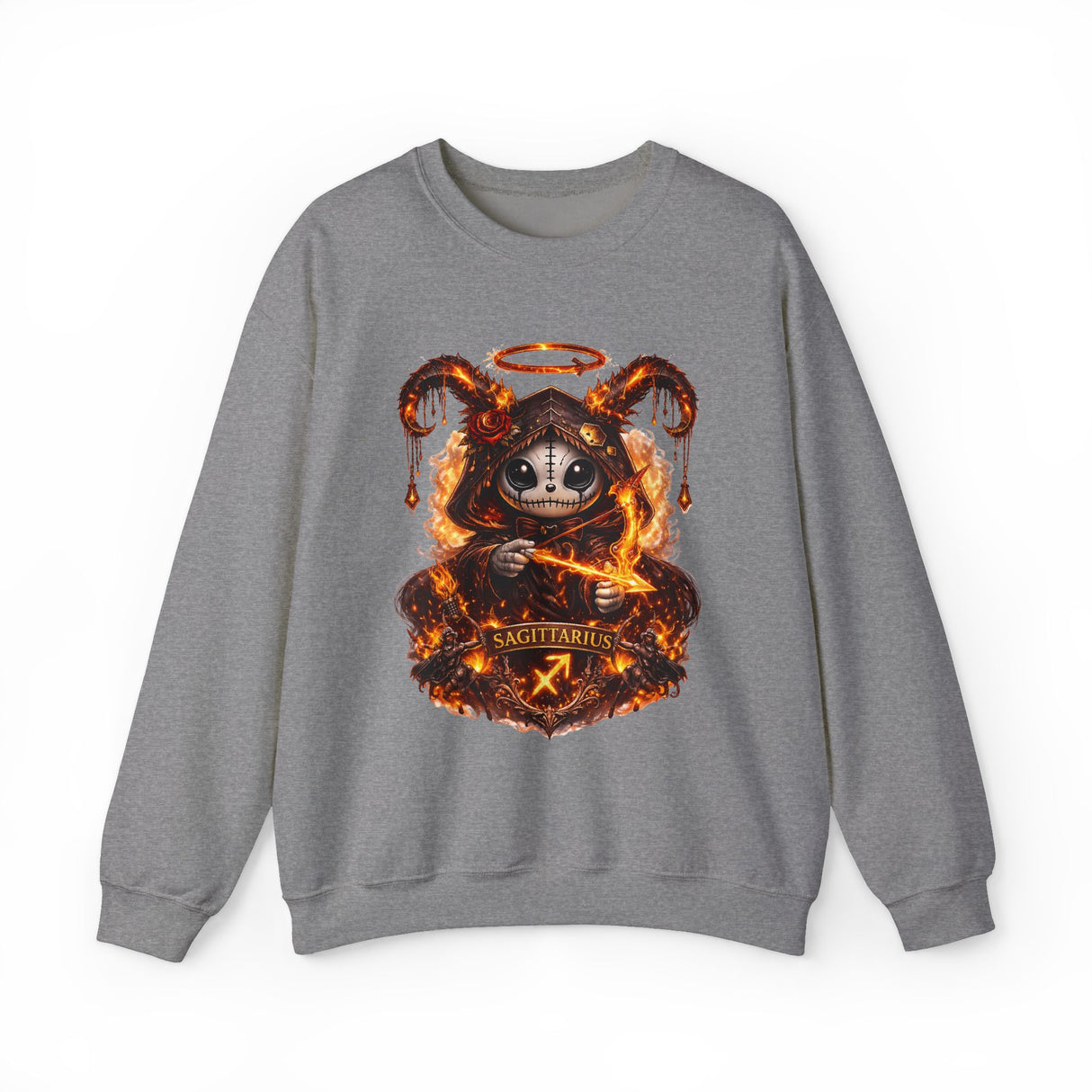 Fiery Sagittarius Ram Skull sweatshirt | Astrology Zodiac Crewneck