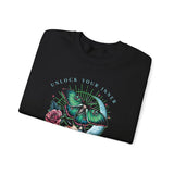 Unlock Your Inner Power crewneck sweatshirt | Moth, rose, moon illustration
