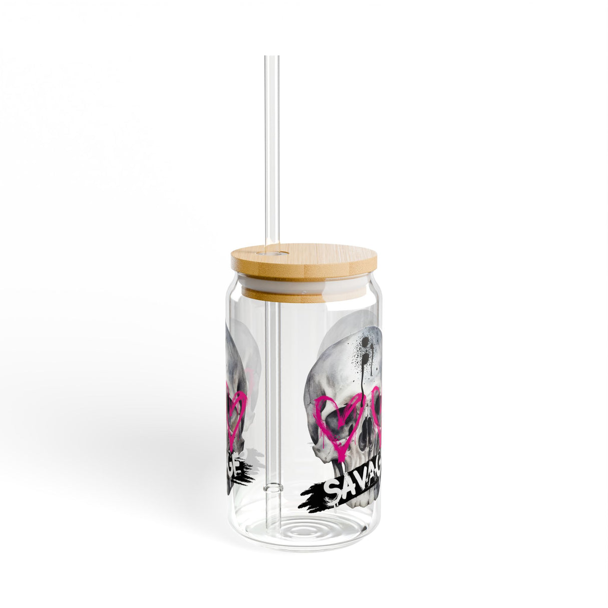 SAVAGE - EDGY SKULL  - Sipper Glass - 16oz with Tattoo-Inspired Design