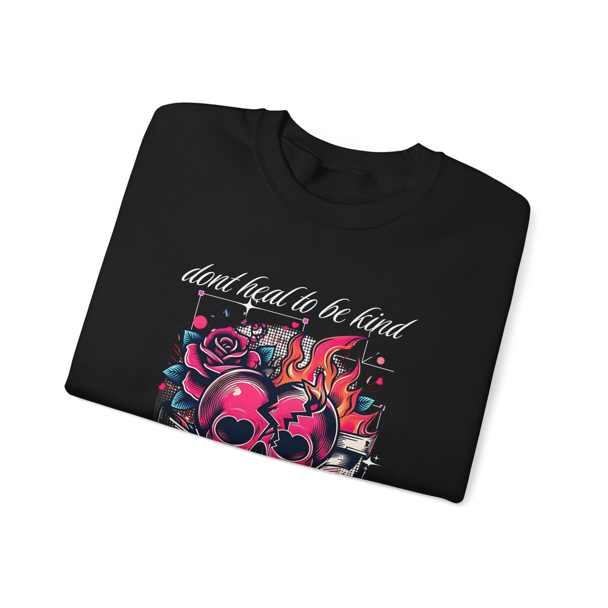 Skull Heart with Roses Crewneck Sweatshirt | Flaming Skull Graphic
