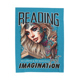 Reading, No Baggage, No Limits, Just Imagination - Velveteen Plush Blanket - Cozy Decorative Throw for Home