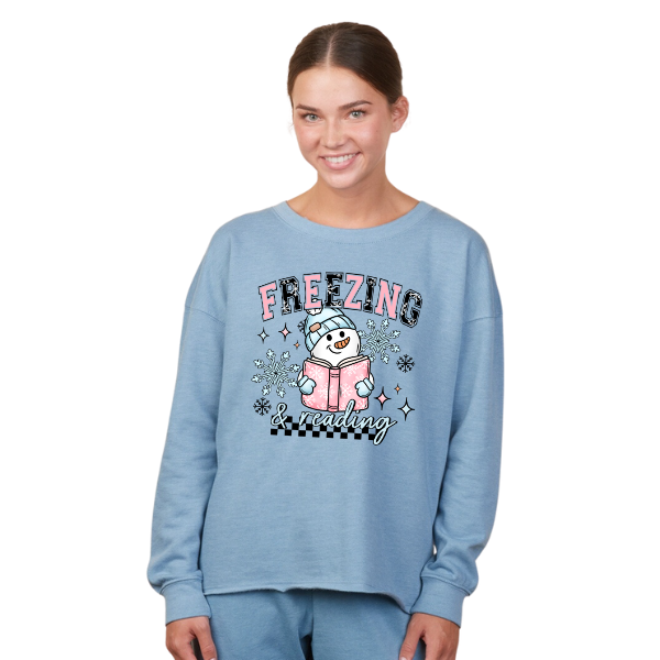 ***BUY INDIVIDUALLY***Freezing & Reading Snowman Lightweight Beach Hoodie & Sweatpant Set