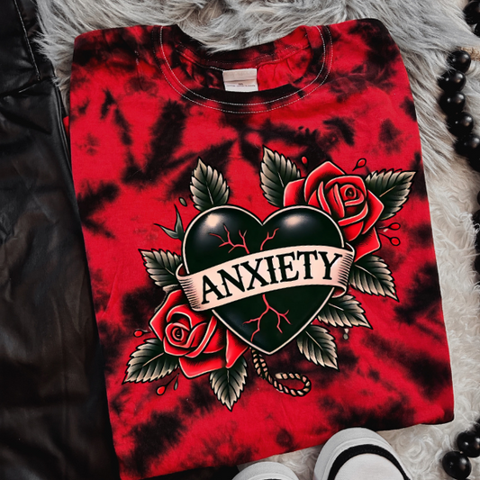 Red &amp; Black "Anxiety Heart" Graphic Tee – Grunge Alt Goth Aesthetic