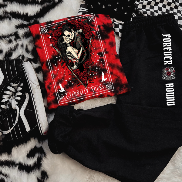 ***BUY INDIVIDUALLY***Eternally Yours Red & Black Sweatshirt or T Shirt & Forever Bound Sweatpants | Mix & Match Sweatpant Set