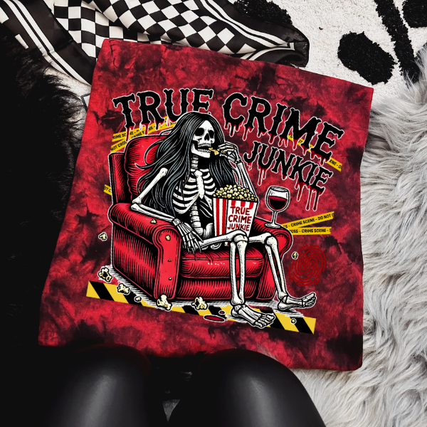 True Crime Junkie Red & Black Tie Dye TShirt or Sweatshirt