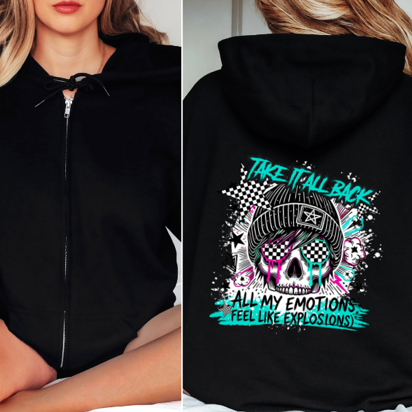 I Keep It All Inside Skull Black Zip Up Hoodie