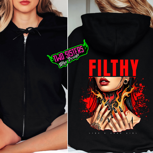 ***COMPLETE SET***Filthy' Black Zip-Up Hoodie + Black Tee with Filthy on the Front