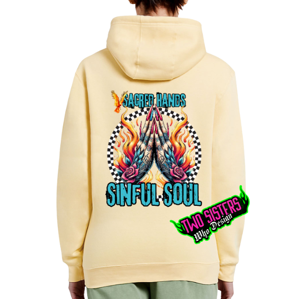 ***EXCLUSIVE***Sacred Hands, Sinful Soul Light Blue or Light Yellow Lane Seven Hoodie