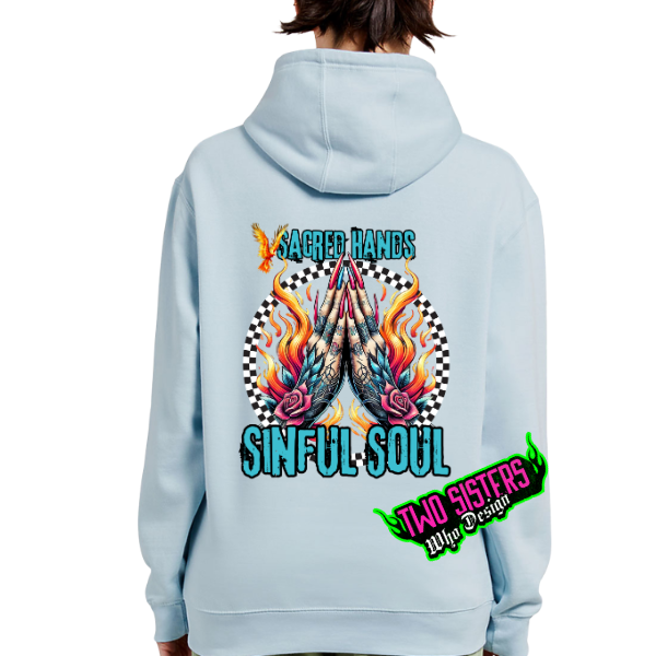 ***EXCLUSIVE***Sacred Hands, Sinful Soul Light Blue or Light Yellow Lane Seven Hoodie