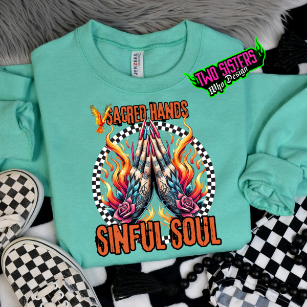 ***EXCLUSIVE***Sacred Hands, Sinful Soul (Orange Lettering): Mint Sweatshirt