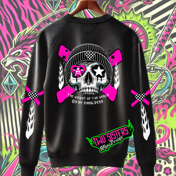 ***EXCLUSIVE***The Weight of the World on My Shoulders Black Sweatshirt Oversized Back Graphic + Sleeve Graphics