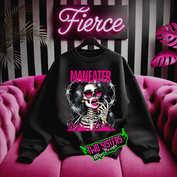 ***EXCLUSIVE***Maneater with Female Vampire / Skeleton Black TShirt, Hoodie, or Sweatshirt