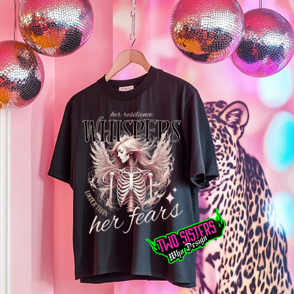 ***EXCLUSIVE***Her Resilience Whispers Louder Than Her Fears Skeleton Angel Black T-Shirt or Black Sweatshirt