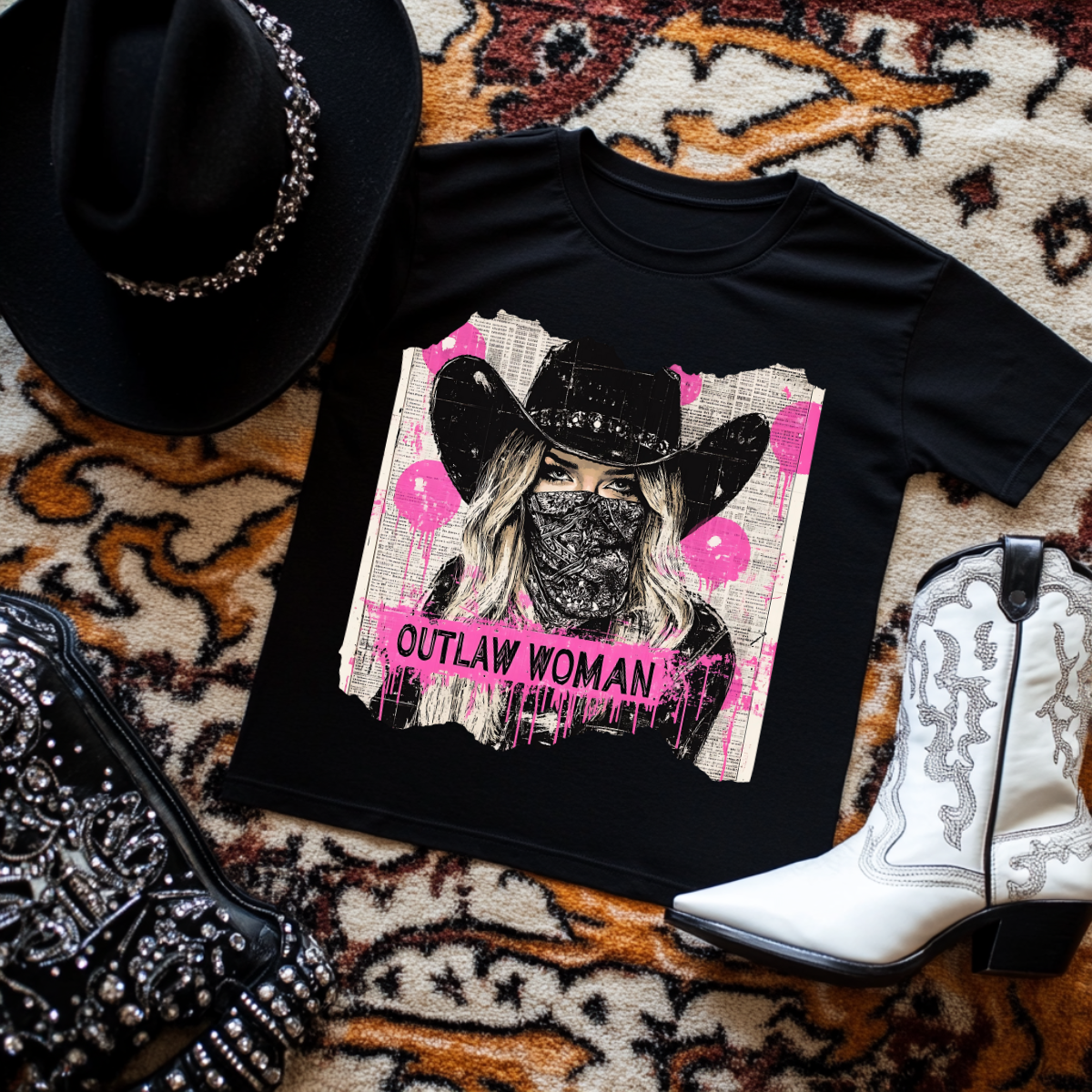 Outlaw Woman Cowgirl Black TShirt