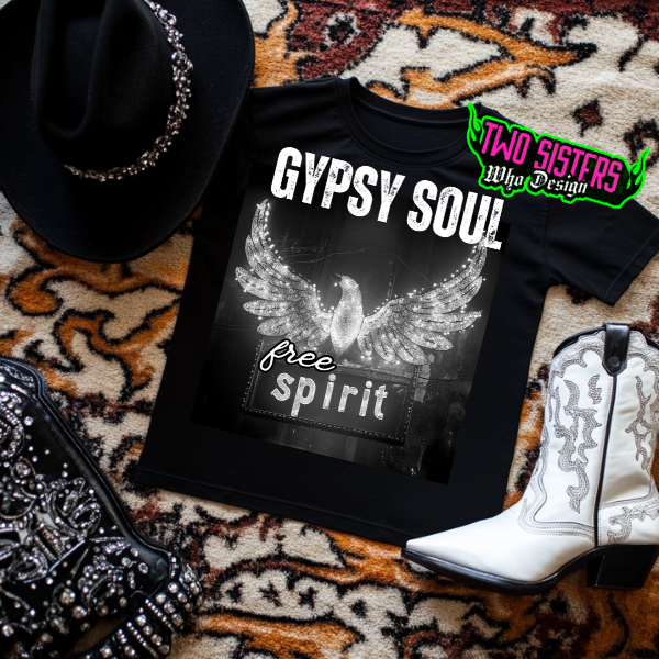 Gypsy Soul, Free Spirit Black TShirt