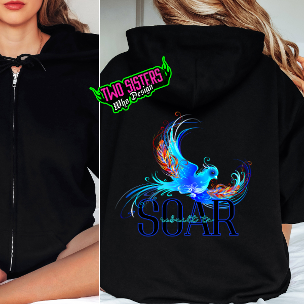 ***EXCLUSIVE***Rebuilt to Soar Bright Blue Bird in Flight Black Zip Up Hoodie