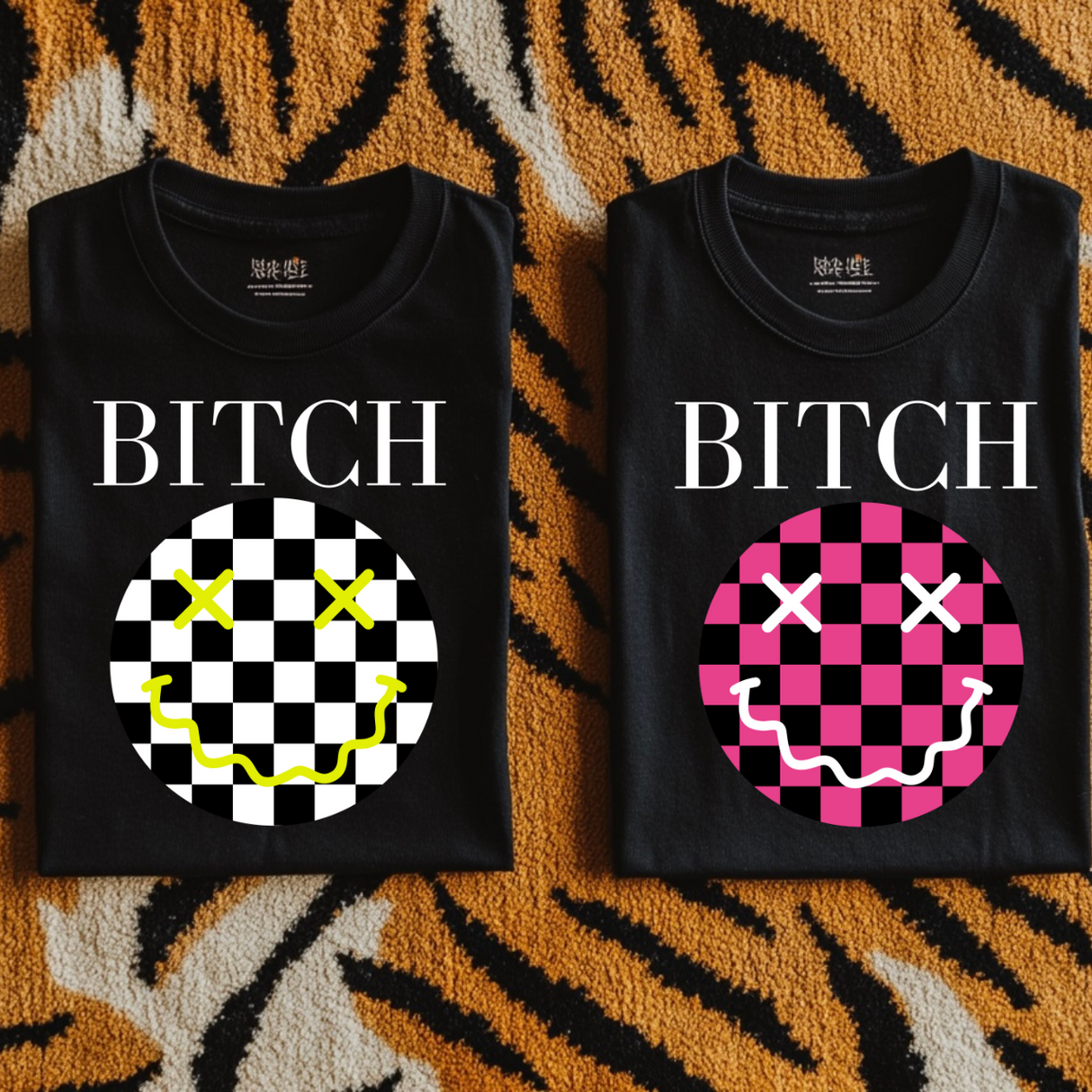 "BITCH" Checkered Circle Tee or Sweatshirt