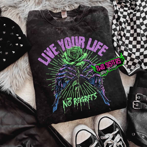 ***EXCLUSIVE***✨ Live Your Life with No Regrets – Mineral Wash T-Shirt or Sweatshirt✨