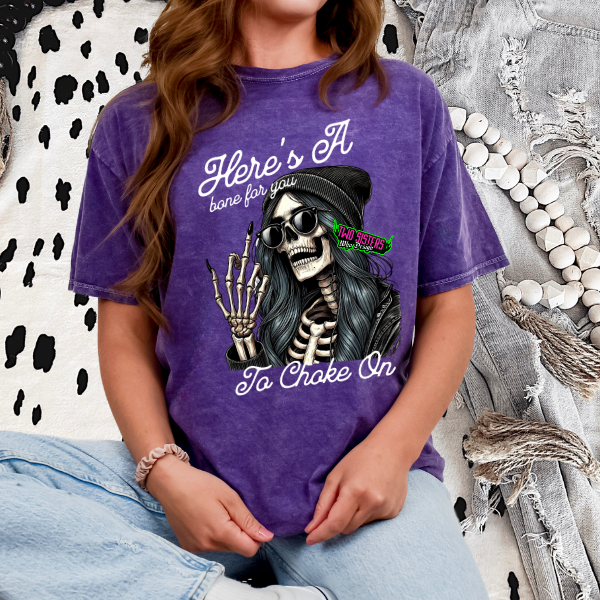 ***EXCLUSIVE***Here's a Bone for You to Choke On Skeleton Black, Red, or Purple Mineral Wash