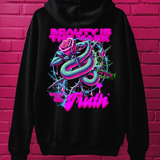 ***EXCLUSIVE***BEAUTY IS THE MASK, VENOM IS THE TRUTH BLACK T-SHIRT HOODIE (OVERSIZED BACK GRAPHIC) | SWEATSHIRT