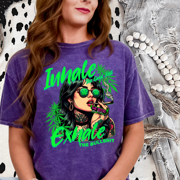 ***EXCLUSIVE***Inhale the Good Sht, Exhale the Bullsht" 4.20 Purple Mineral Wash T-Shirt | Hoodie