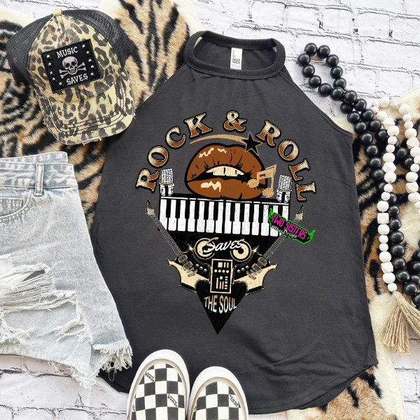 ***LIMITED EDITION***Music & Vintage Rock ‘n’ Roll Vibes + Cheetah Print Trucker Hat Rocker Tank or Black TShirt