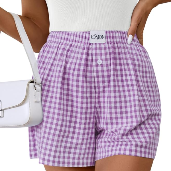 "Feel the Energy" Crystals & Caffeine Purple Spaghetti Strap Tank Top + Purple Gingham Plaid Shorts - Matching Set - Add Notes For Different Size Top & Bottom