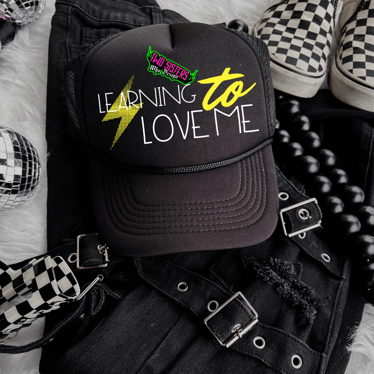 *EXCLUSIVE BUNDLE* Learning to Love the Reflection Tee  +  "Learning to Love Me" Trucker Hat + Skull Biker Shorts