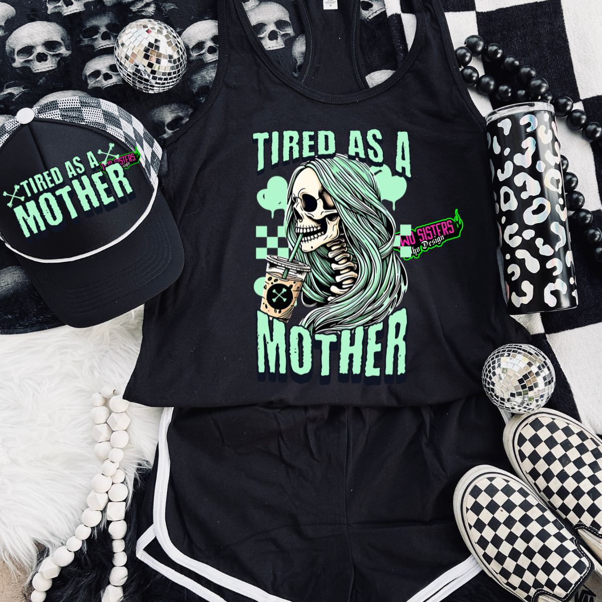 Tired as A Mother - Burnout Racer Back Tank Top