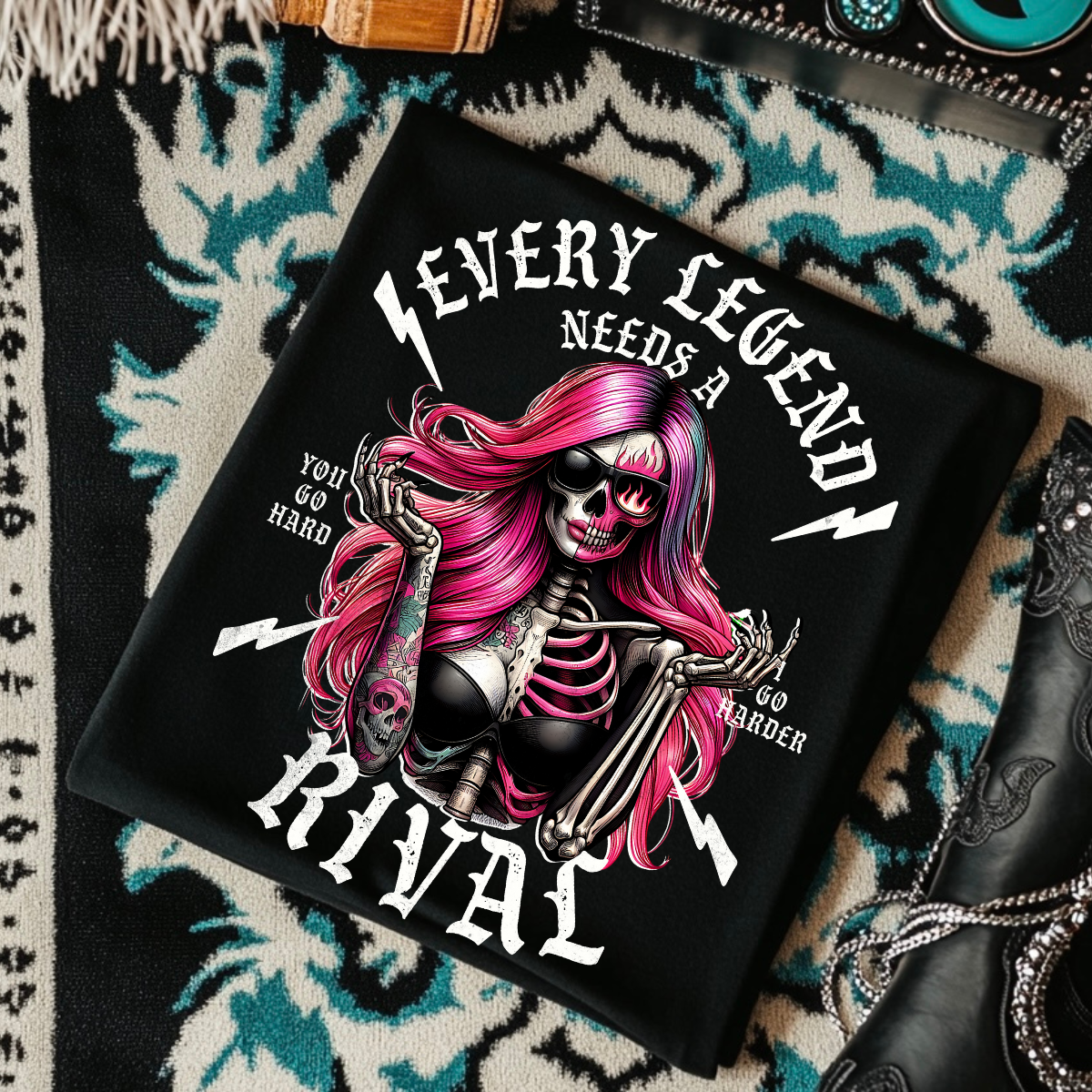 Every Legends Needs a Rival - Black Mineral Wash TShirt, Black Rocker Tank, Sweatshirt, Hoodie, or Zip Up Hoodie