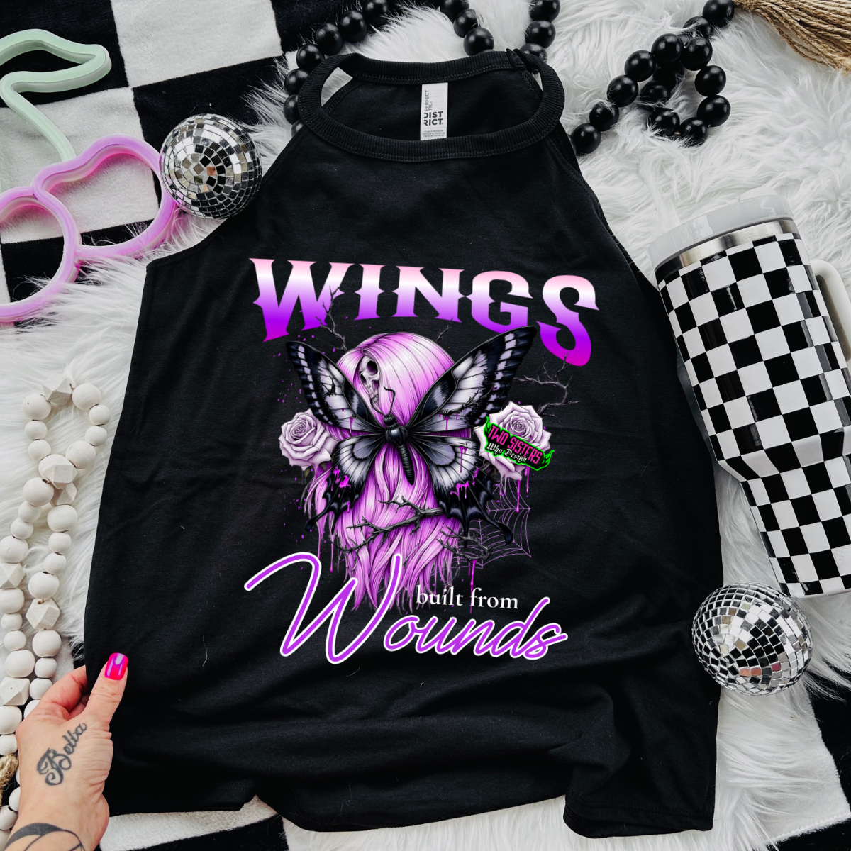*EXCLUSIVE* Wings Built From Wounds -  Black Mineral Wash TShirt, Black Rocker Tank, Sweatshirt, Hoodie, or Zip Up Hoodie