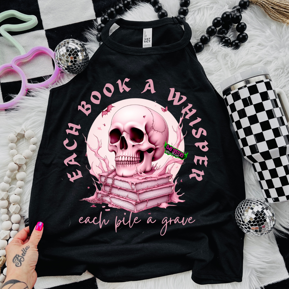 *EXCLUSIVE*Each Book A Whisper, Each Pile a Grave -  Black Mineral Wash TShirt, Black Rocker Tank, Sweatshirt, Hoodie, or Zip Up Hoodie