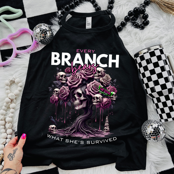 *EXCLUSIVE*Every Branch Bears What She's Survived -  Black Mineral Wash TShirt, Black Rocker Tank, Sweatshirt, Hoodie, or Zip Up Hoodie