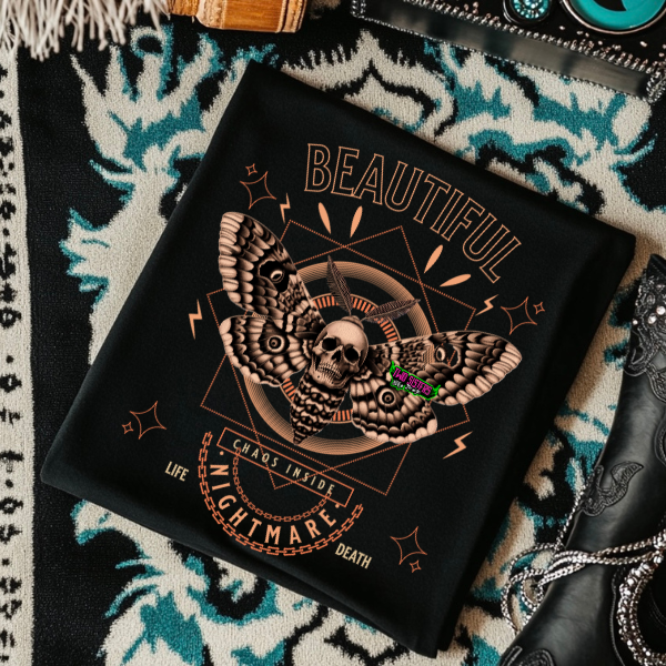 Beautiful Nightmare -  Black Mineral Wash TShirt, Black Rocker Tank, Sweatshirt, Hoodie, or Zip Up Hoodie