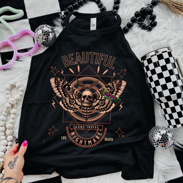 Beautiful Nightmare -  Black Mineral Wash TShirt, Black Rocker Tank, Sweatshirt, Hoodie, or Zip Up Hoodie