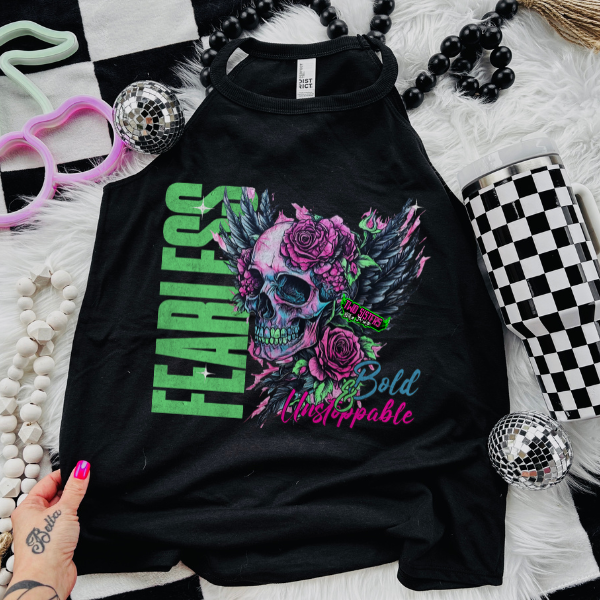 Fearless, Bold & Unstoppable -  Black Mineral Wash TShirt, Black Rocker Tank, Sweatshirt, Hoodie, or Zip Up Hoodie