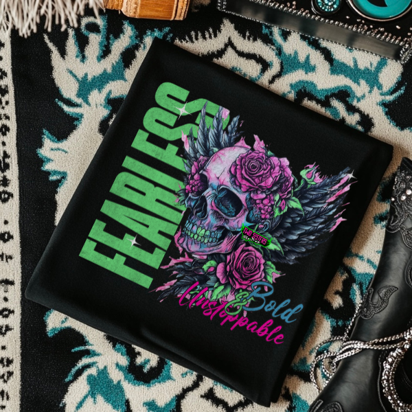 Fearless, Bold & Unstoppable -  Black Mineral Wash TShirt, Black Rocker Tank, Sweatshirt, Hoodie, or Zip Up Hoodie