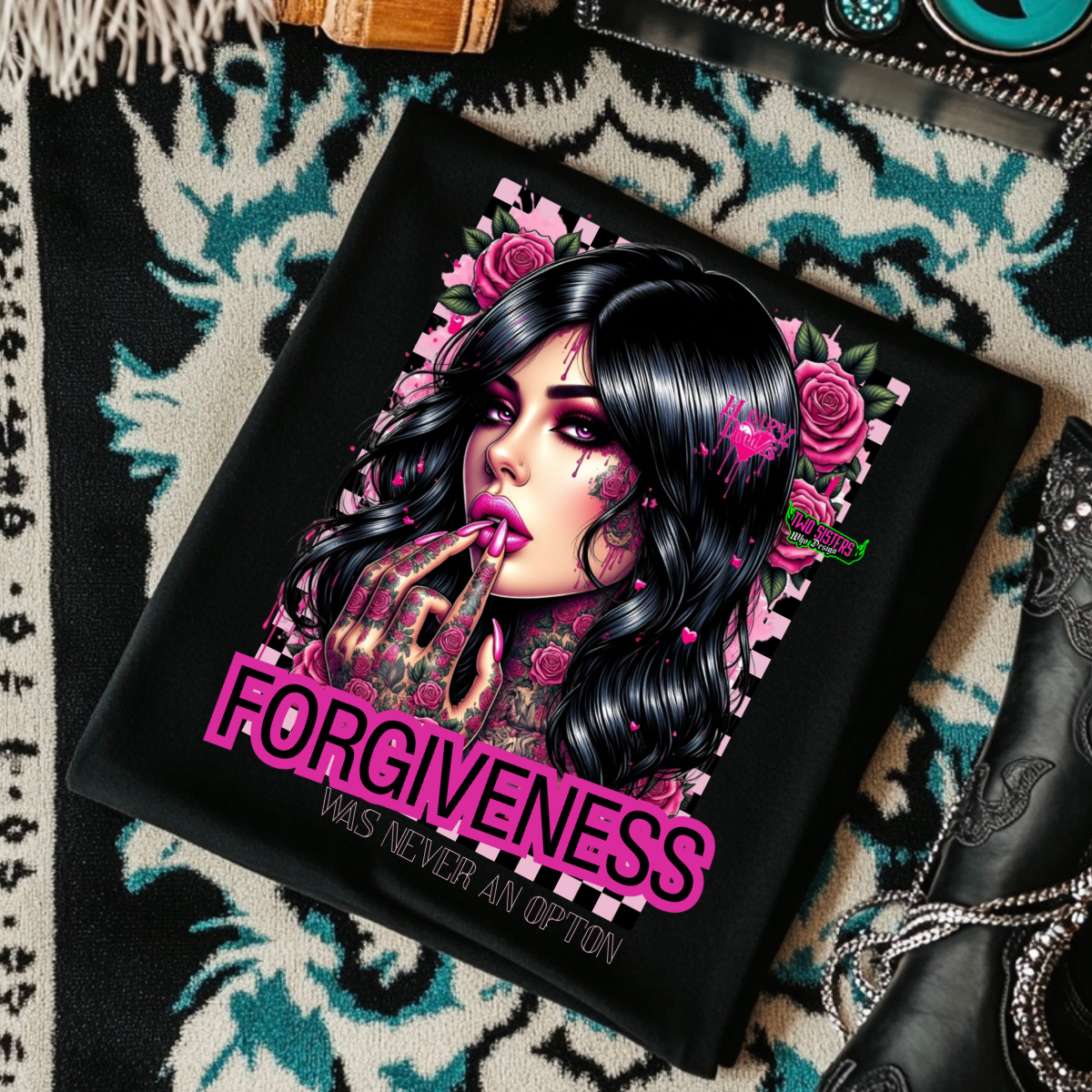 *EXCLUSIVE* FORGIVENESS Was Never An Option  -  Black Mineral Wash TShirt, Black Rocker Tank, Sweatshirt, Hoodie, or Zip Up Hoodie