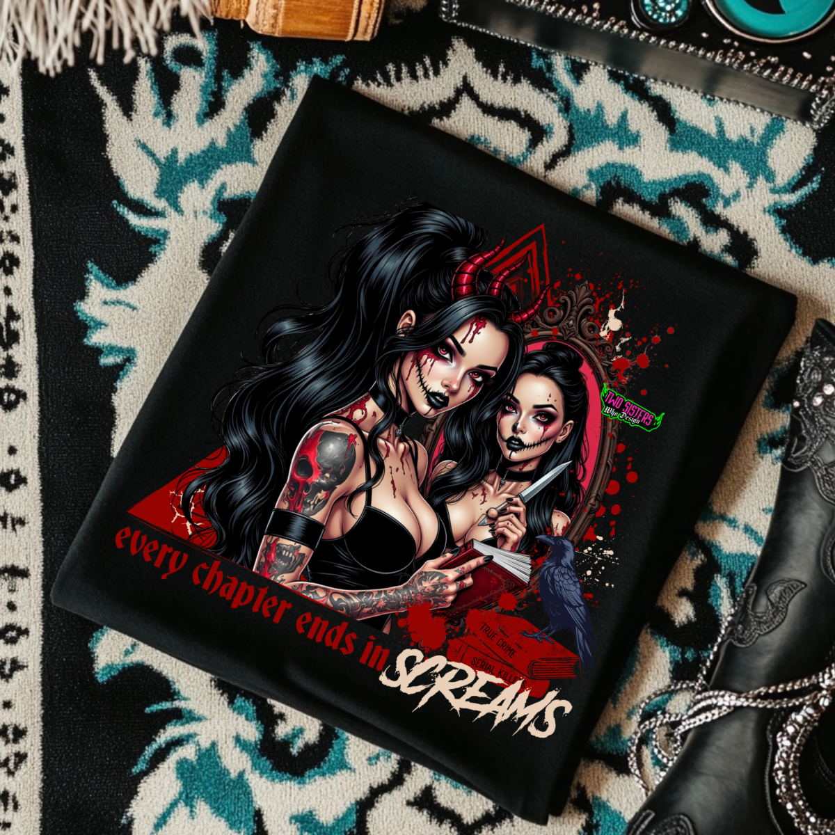 *EXCLUSIVE*Every Chapter Ends in Screams  -  Black Mineral Wash TShirt, Black Rocker Tank, Sweatshirt, Hoodie, or Zip Up Hoodie