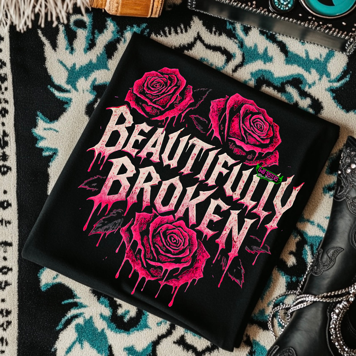 Beautifully Broken (NEW Roses) -  Black Mineral Wash TShirt, Black Rocker Tank, Sweatshirt, Hoodie, or Zip Up Hoodie (Copy)