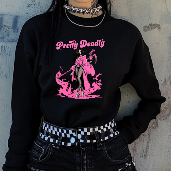 Pretty Deadly Hot Pink Vixen Black T-Shirt, Sweatshirt, or Hoodie | Goth, Grunge Women's Tops