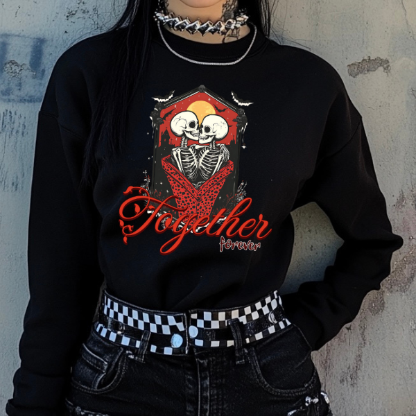 Together Forever Skeleton In Coffin Valentine's Day Inspired Black T-Shirt, Sweatshirt, or Hoodie