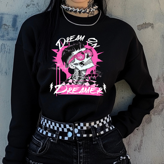 Dream On Dreamer Black  T-Shirt, Sweatshirt, or Hoodie | Goth, Grunge Women's Tops