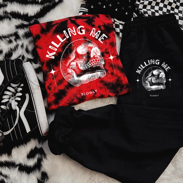 **COMPLETE SET** Killing Me Slowly Red & Black Tie Dye TShirt & Matching Sweatpant Set