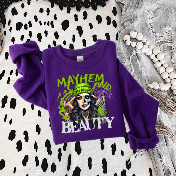 Mayhem & Beauty Purple Sweatshirt | Goth, Grunge, Punk Style