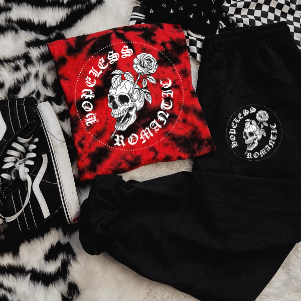 **COMPLETE SET** Hopeless Romantic Red & Black Tie Dye TShirt & Matching Sweatpant Set