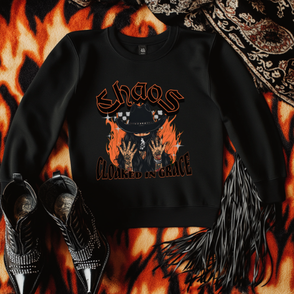 Chaos Clocked In Grace Black  T-Shirt, Sweatshirt, or Hoodie | Western Punk Style